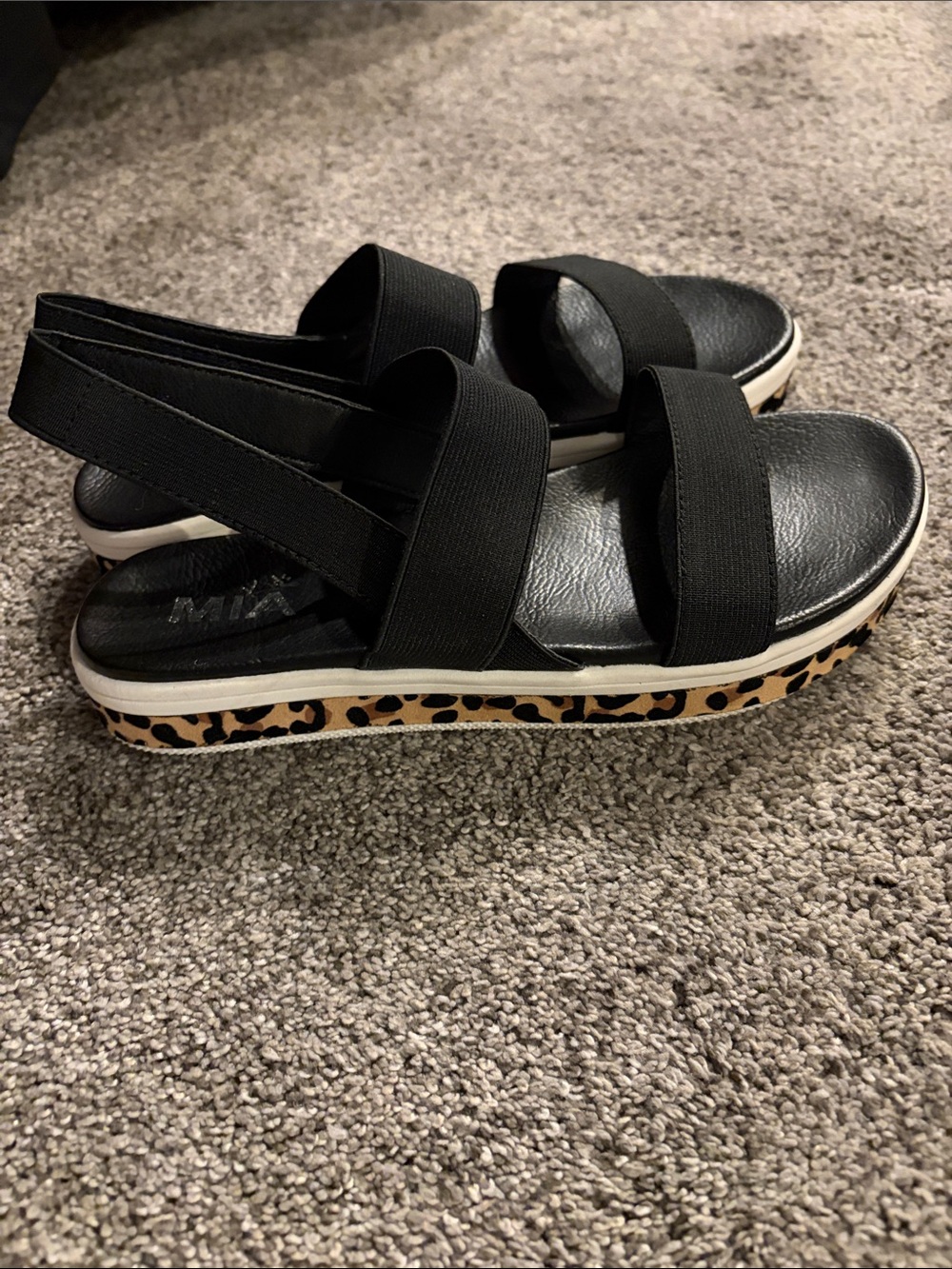 MIA Black Platform Slingback Sandals with Leopard-Print Trim